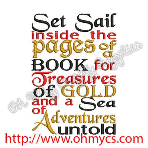 Pirate Book Saying Embroidery Design