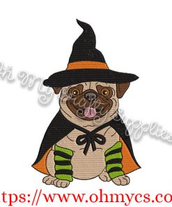 Pug Witch Embroidery Design