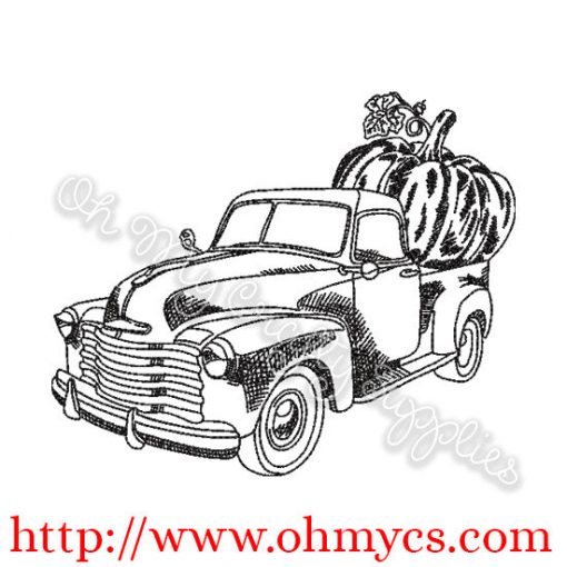 Pumpkin Truck Sketch Embroidery Design