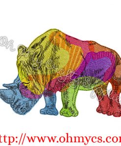 Rainbow Rhino Embroidery Design