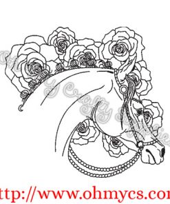 Sketch Horse with Roses Embroidery Design