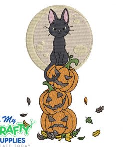 Spooky Moon Cat Embroidery Design