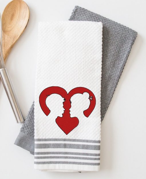 Silhouette Heart Couple Embroidery Design
