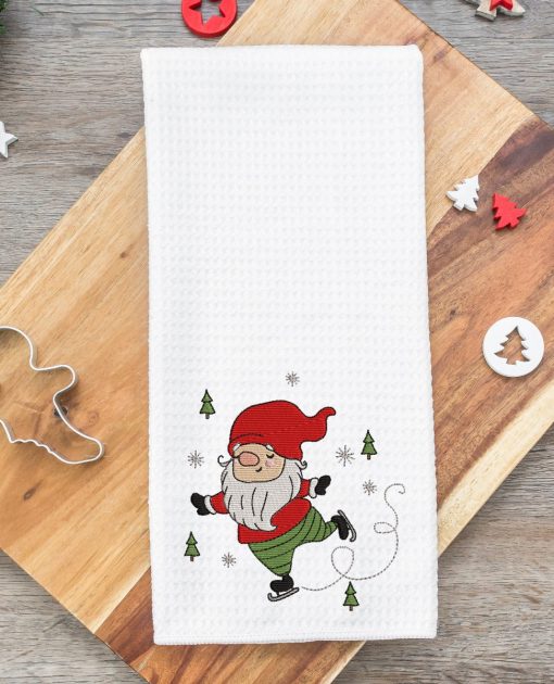 Ice Skating Gnome Embroidery Design