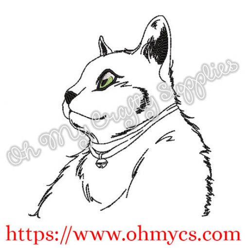 Sketch Cat with Bell Embroidery Design