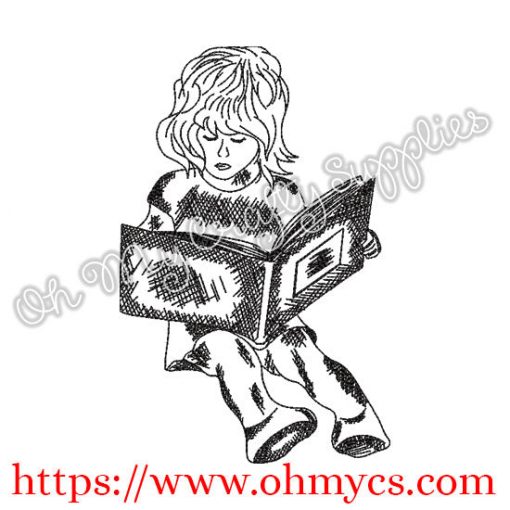 Sketch Girl Reading Book Embroidery Design