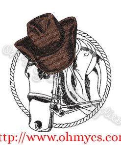 Sketch Horse with Cowboy Hat Embroidery Design