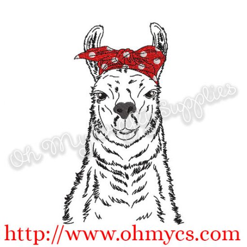 Sketch Llama with Headband Embroidery Design