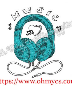 Sketch Music Headphones Embroidery Design
