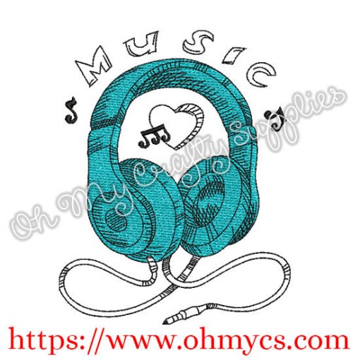 Sketch Music Headphones Embroidery Design