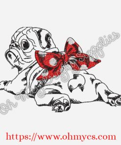 Sketch Pug Laying Embroidery Design
