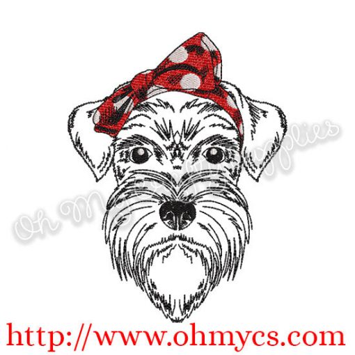 Sketch Schnauzer with Headband Embroidery Design