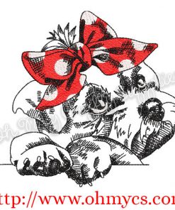 Sketch Maltese with Headband Embroidery Design