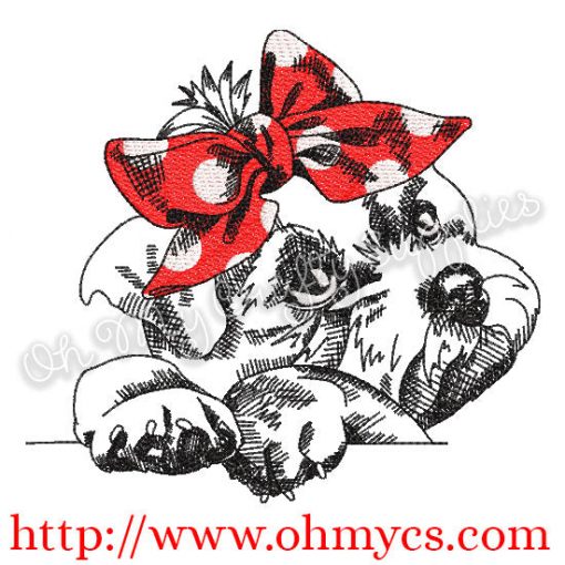 Sketch Maltese with Headband Embroidery Design
