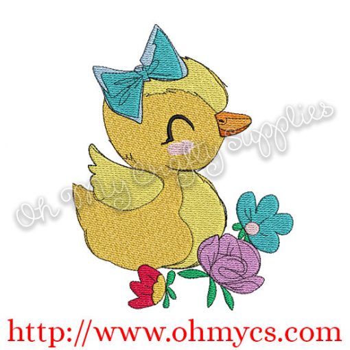 Spring Floral Duck Embroidery Design