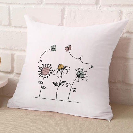 Springtime Flower Sketch With Color Embroidery Design