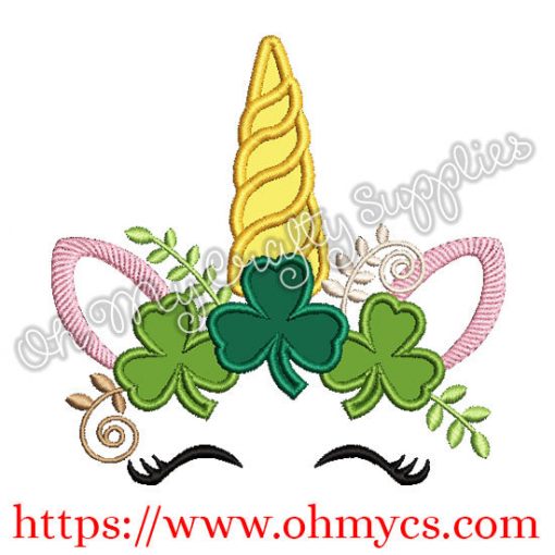 St. Patrick's Day Unicorn Applique Design