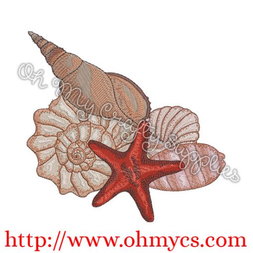 Starfish and Shells Embroidery Design
