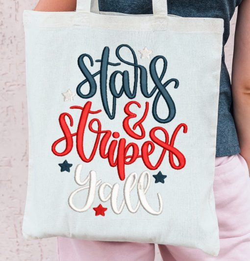 Stars and Stripes Y'all Embroidery Design