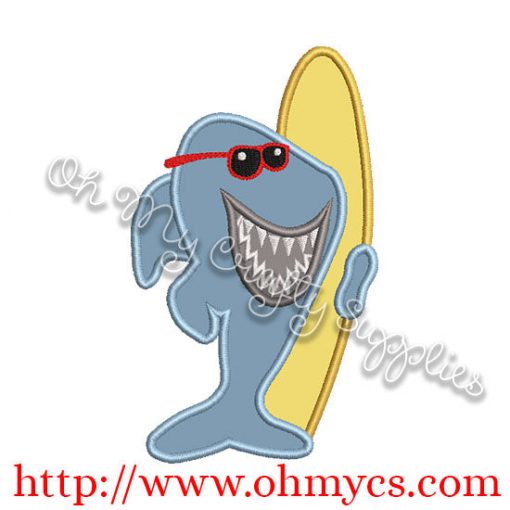 Surfer Shark Applique Design