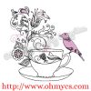 Swirly Bird Tea Cup Embroidery Design