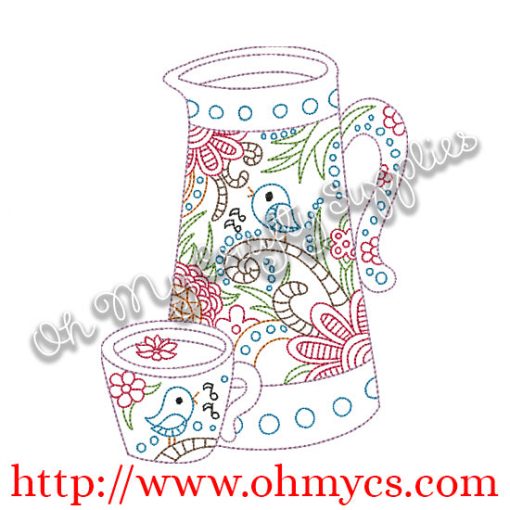 Teapot set embroidery design