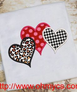 Trio Heart Embroidery Applique