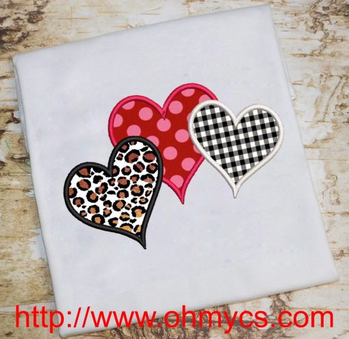 Trio Heart Embroidery Applique