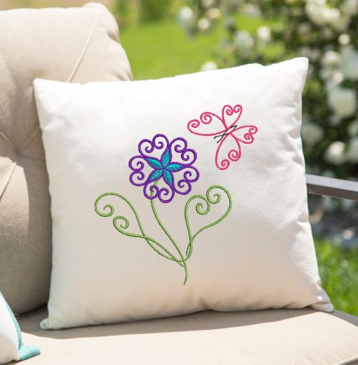Twisted Flower with Butterfly Embroidery Design