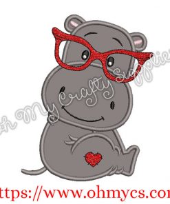 Valentine Hippo Applique Design