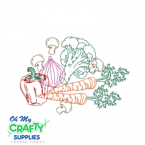 Veggie Group Line Art Embroidery Design