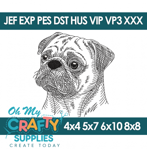 Sketch Pug 9525 Embroidery Design (Fetch)