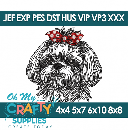 Sketch Shih Tzu Bow 96 Embroidery Design (Bow Wow)